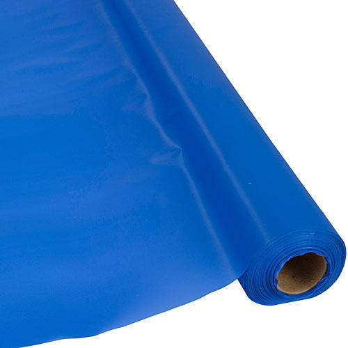Royal blue plastic disposable recyclable and reusable table banquet rolls